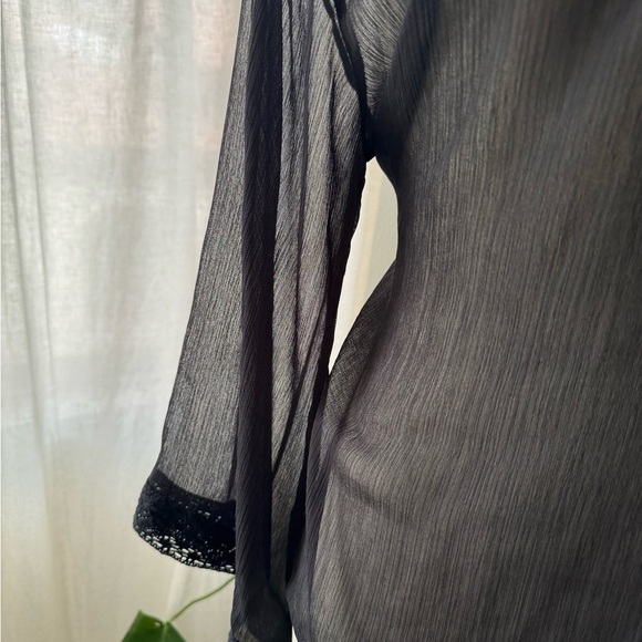 Black Embellished Sheer Bell Sleeve Blouse - Picture 4 of 5